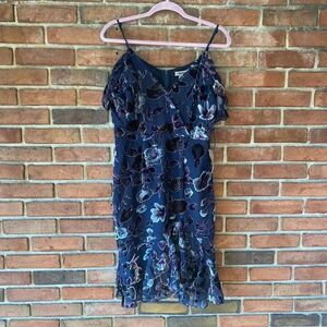 Chelsea28 Floral Velvet Cold Shoulder Dress Navy Medium